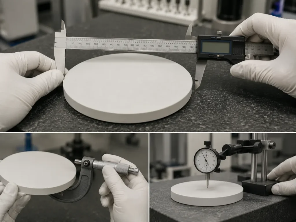 Dimensional, thickness, and flatness checks can be defined against the approved drawing and inspection scope.