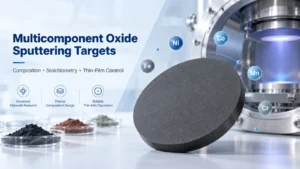 Concept illustration of a multicomponent oxide target and sputtering chamber